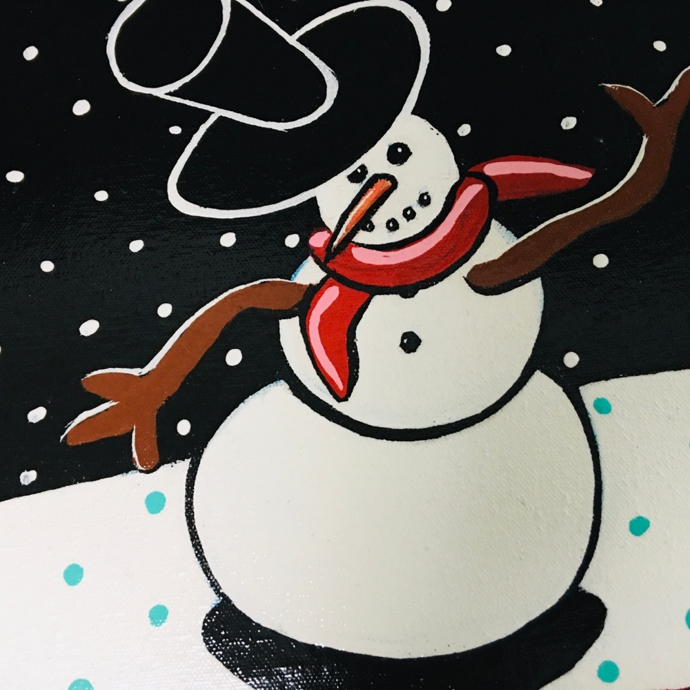 Artisan Painted Snowmen on Canvas (1)